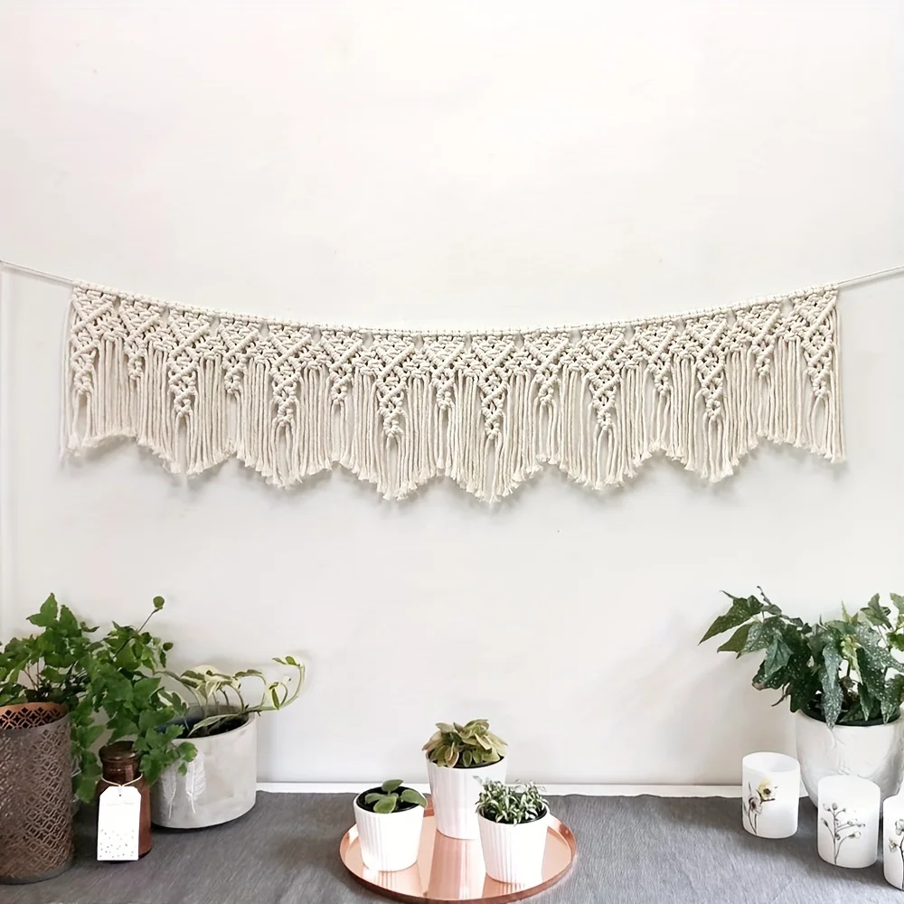 1pc Boho Tapestry With Tassel Wall Hanging Wall Decor, Woven Macrame Tapestry Wall Art Decoration For Bedroom Living Room Home D