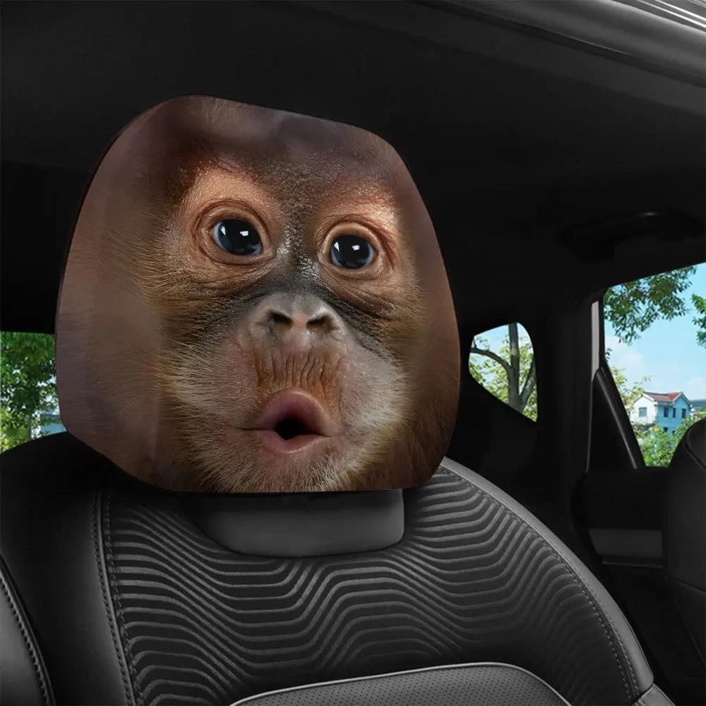 1Pc Funny Monkey Face Car Headrest Pillow Cover Breathable Polyester Unfilled Universal Auto Decor for Road