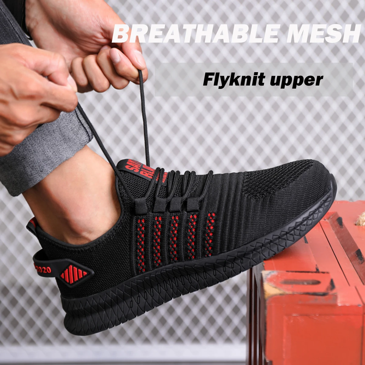 Mens Lightweight Steel Toe Shoes Anti-smashing Work Safety Shoes Breathable Comfortable Composite Walking Sneakers for Men