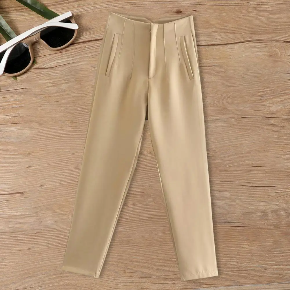 

Women Pants Elegant High Waist Office Trousers for Women Stylish Straight Leg Pants with Pockets Chic Solid Color Summer