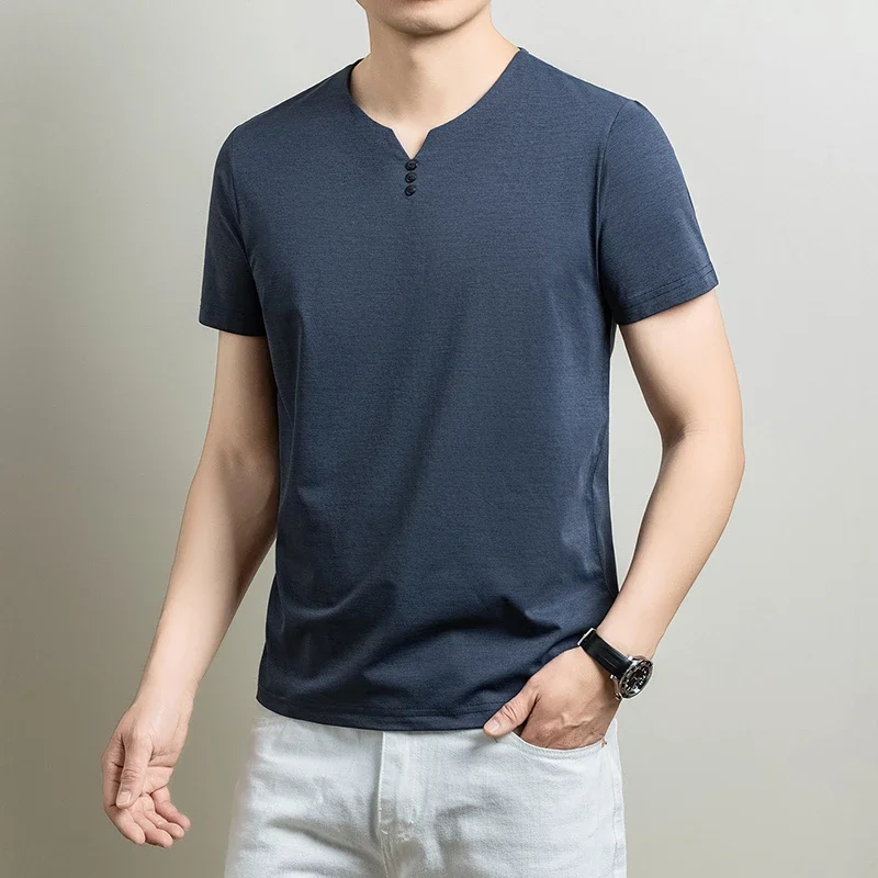Mens Casual Henley Neck T Shirts Short Sleeve Soft Breathable Comfortable Fashion Tops for Men Daily Wear Streetwear Summer image 2