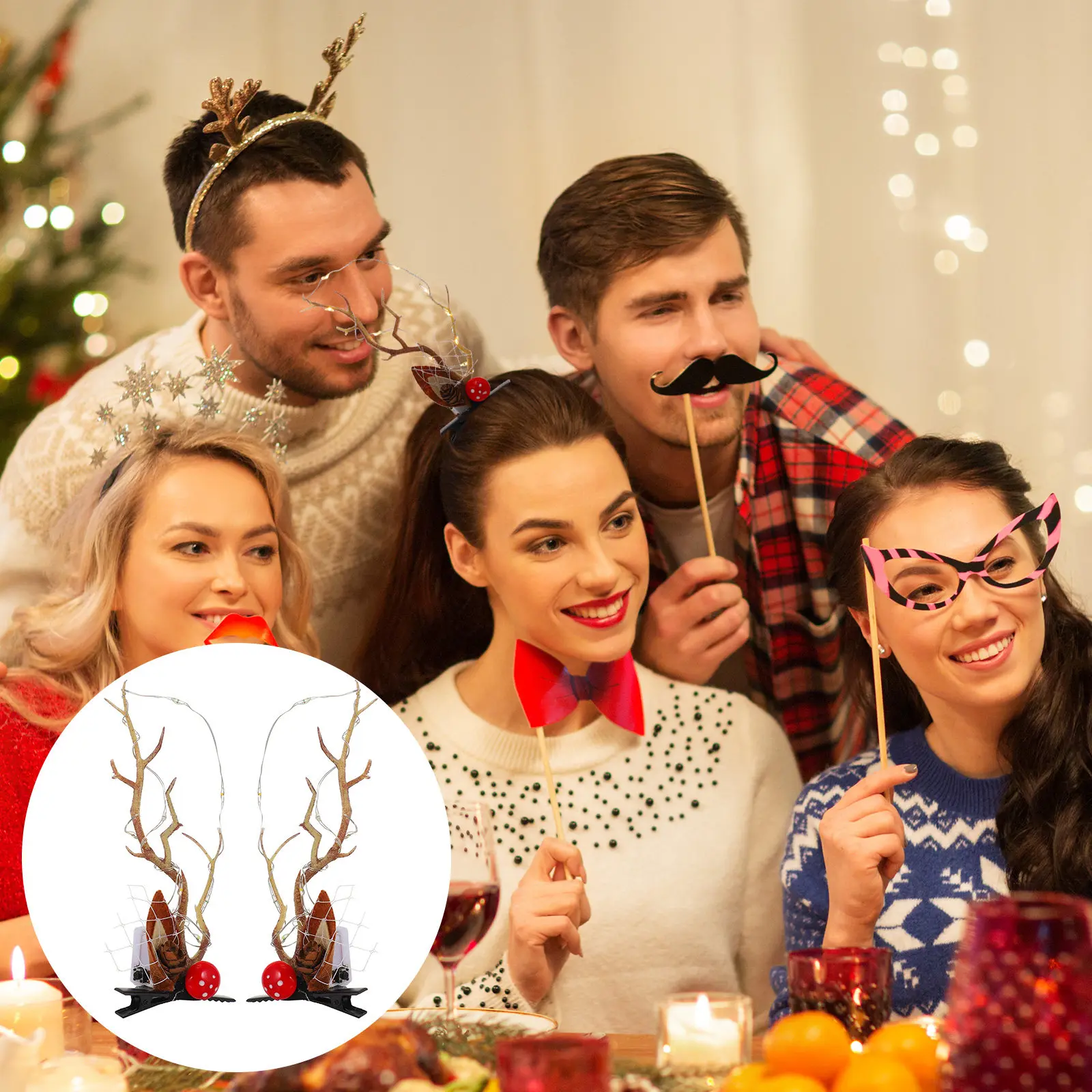 

1 Pair Christmas Glowing Elk Antlers Hairpins Deer Horn Barrettes Reindeer Horn Hair Clips Xmas Costume Party Accessories