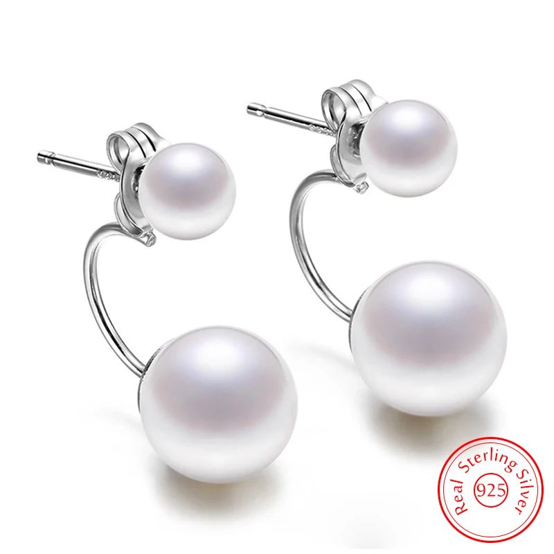 Genuine 925 Sterling Silver Woman\'s New Jewelry Fashion U Shape Pearl Stud Earrings XY0263