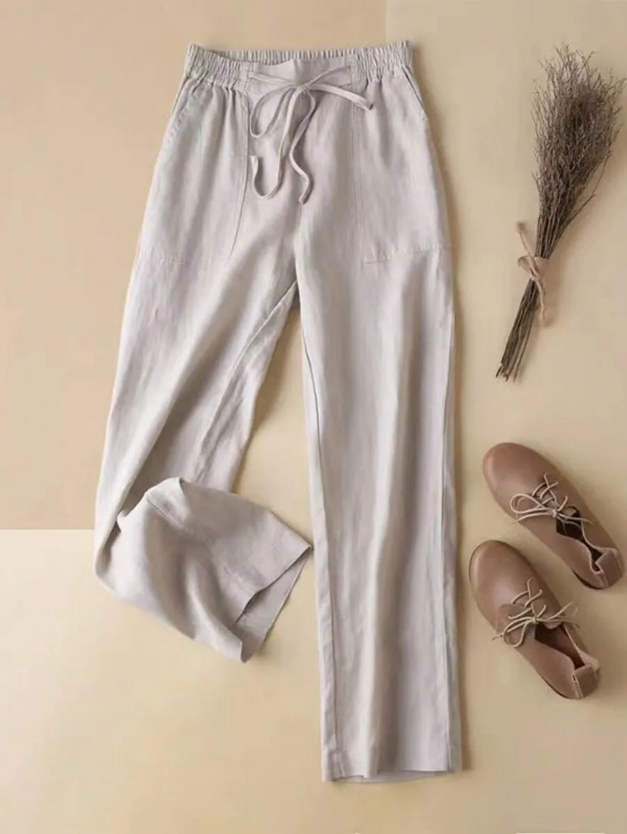

Women Casual Solid Loose Straight Leg Pants Summer