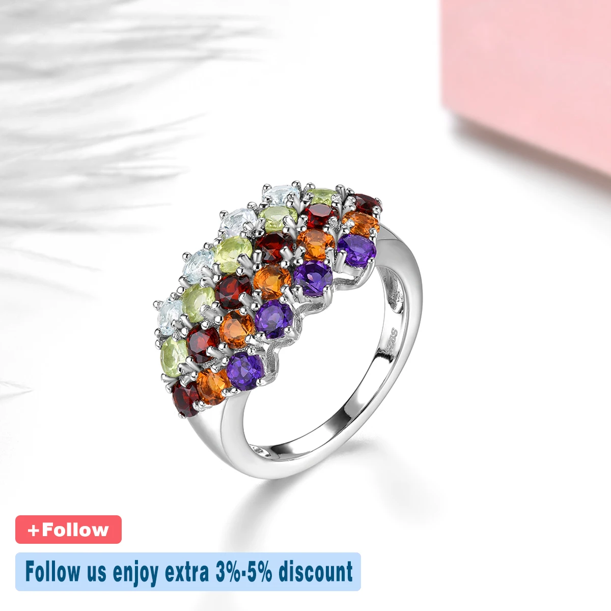 Imagem -03 - Ametista Natural Peridoto Anéis de Prata Esterlina para Mulheres Carats Pedra Preciosa Genuína Estilo Colorido Jóias Finas Presentes Clássicos S925