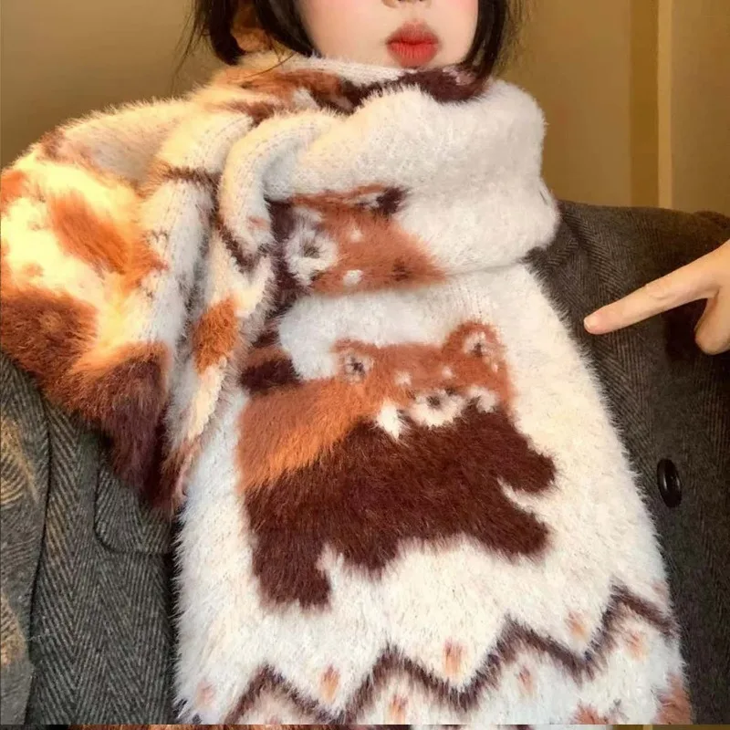 

Plush Scarf Raccoon Print for Women Men Winter Warm Windproof Soft Comfortable Animal Pattern Scarf Student Couple Warm Scarves