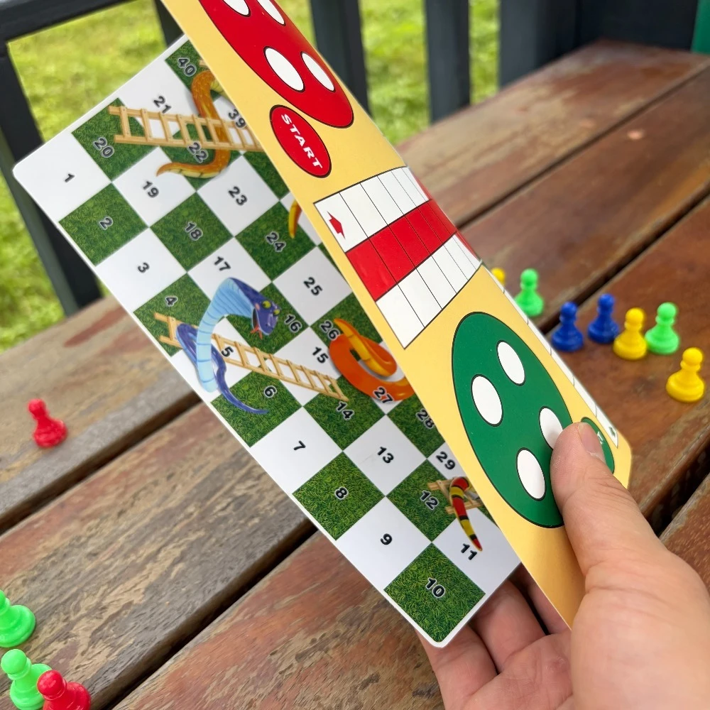2 in 1 LUDO Game and Snake Ladder Game, Chessboard PVC Waterproof Classic Dice Game for 2-4 Travel Board Game Set