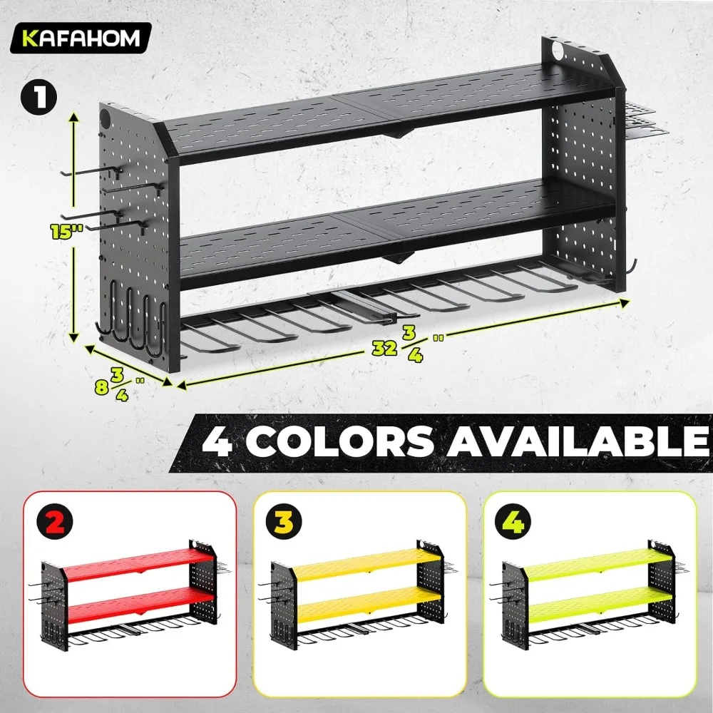 Organizador de herramientas eléctricas, soporte de pared grande de 8 taladros con 2 placas de clavija laterales, estante de herramientas de Metal con 12 ganchos, estante de almacenamiento para Garag