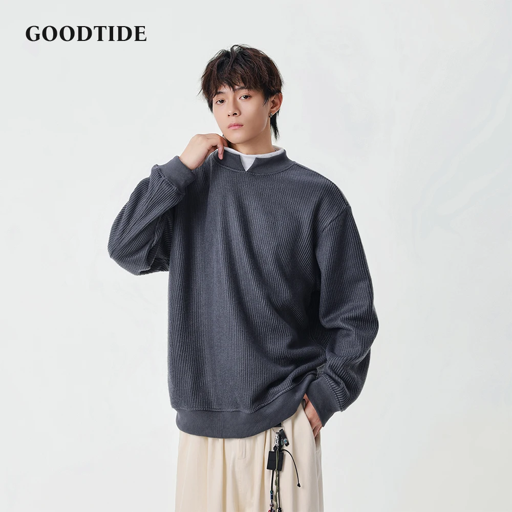 سويت شيرت رجالي غير رسمي برقبة وهمية 2025 شتاء جديد نمط مضلع ومزخرف وتصميم فضفاض مناسب بلوفر مريح #3