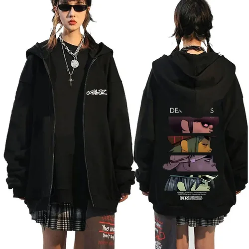 Banda de Rock Gorillaz Demon Days Eyes gráfico cremallera Sudadera con capucha hombres moda Hip Hop chaqueta con cremallera de gran tamaño sudadera con cremallera Unisex