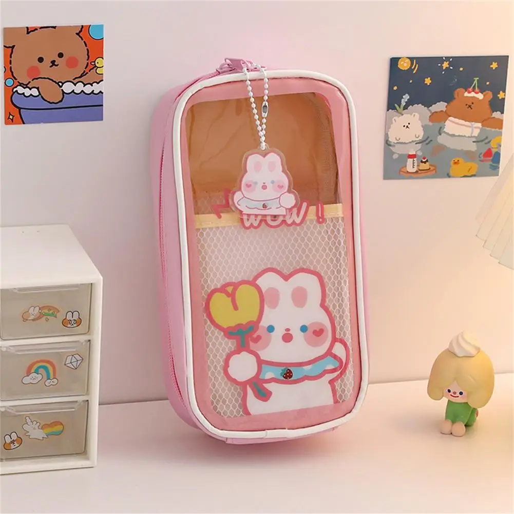 Pen Case Fashion Flower Rabbit Pen Storage Bag Large Capacity Smooth Zipper Stationery Case