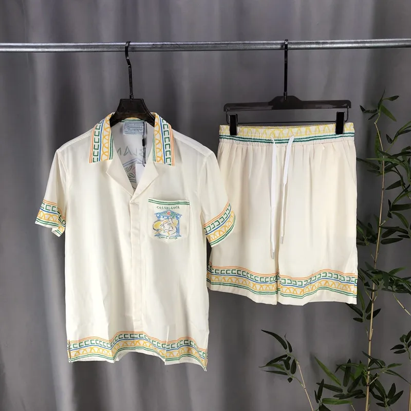 

Casual Summer Men's irt ort Sve Printed Front Ba Set orts Pants Loose Fit Youth ular Cotton Polyester Blend