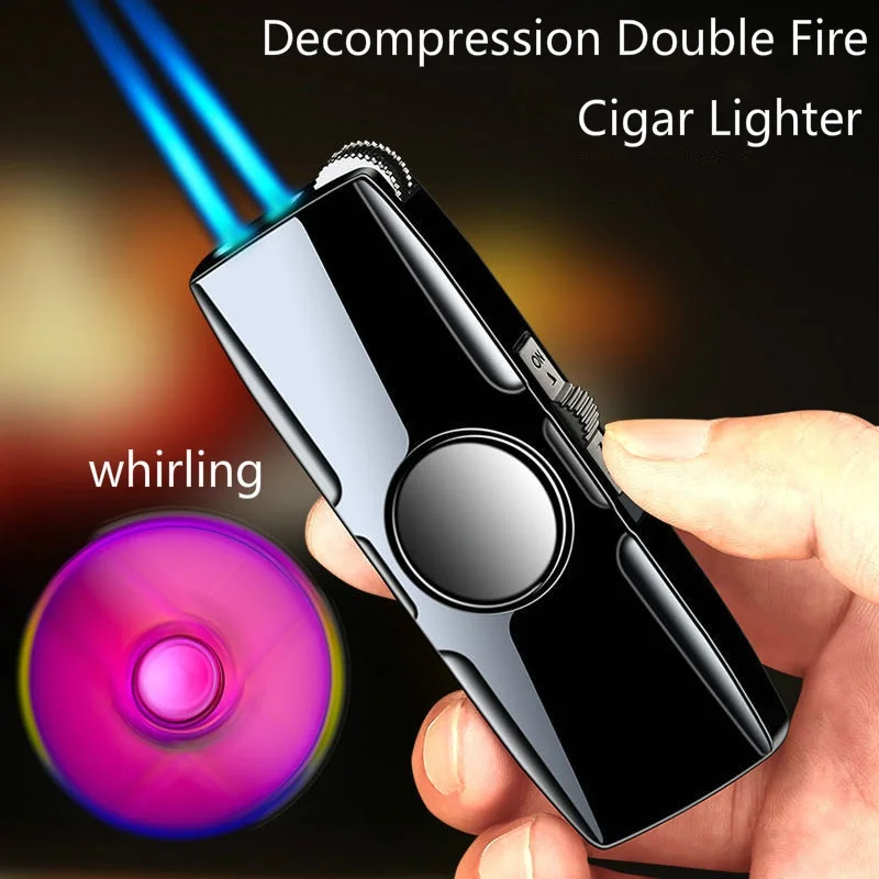 2 Flame Stronger Metal Gas Whirling Lighter Butane Cigarette Torch Arc Lighter Honest Fancy Oil Lighter Gadgets (No Gas)