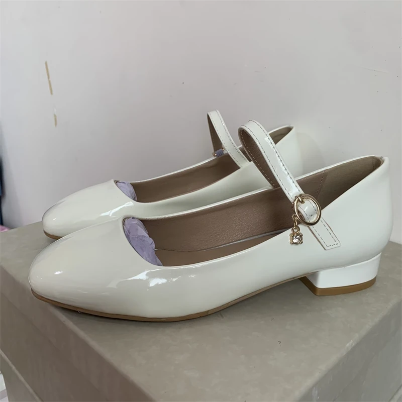 Elegant Short Heels Mary Janes Shoes Woman Straps White Heeled Pumps Female Large Size Office Party Wedding Shoe Ladies Big Size