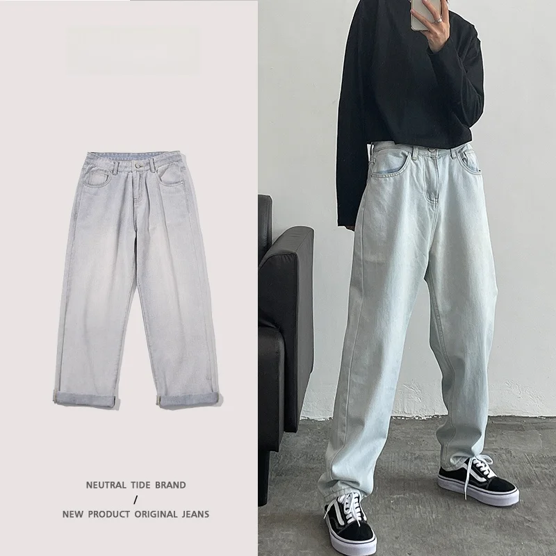 

Мужские джинсы в стиле ретро High Street, модные свободные широкие брюки, прямые повседневные крутые длинные брюки со средней талией и застежкой-молнией Youth (3)