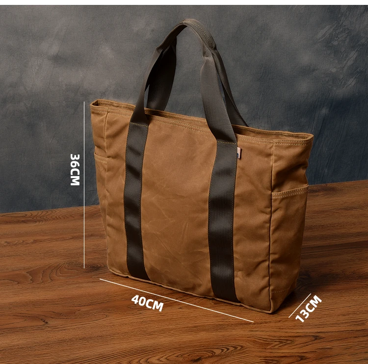 Simple vintage high quality oil wax canvas tote bag large capacity light fitness bag weekend outdoor shopping travel handbag