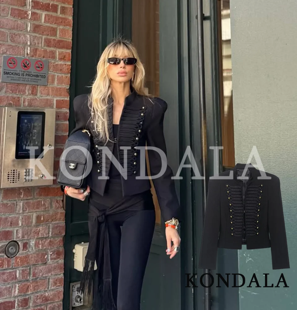 

KONDALA Vintage Chic Napoleon Jacket Women High Street Fashion Slim Shoulder Padded Jacket 2026 Spring Trend Lady Elegant Jacket