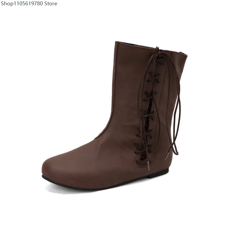 Medieval Viking Pirate Knight Hunter Prince Cosplay Costume Boots Men Women Lace-Up Leather Shoes Retro Stage Props for Carnival