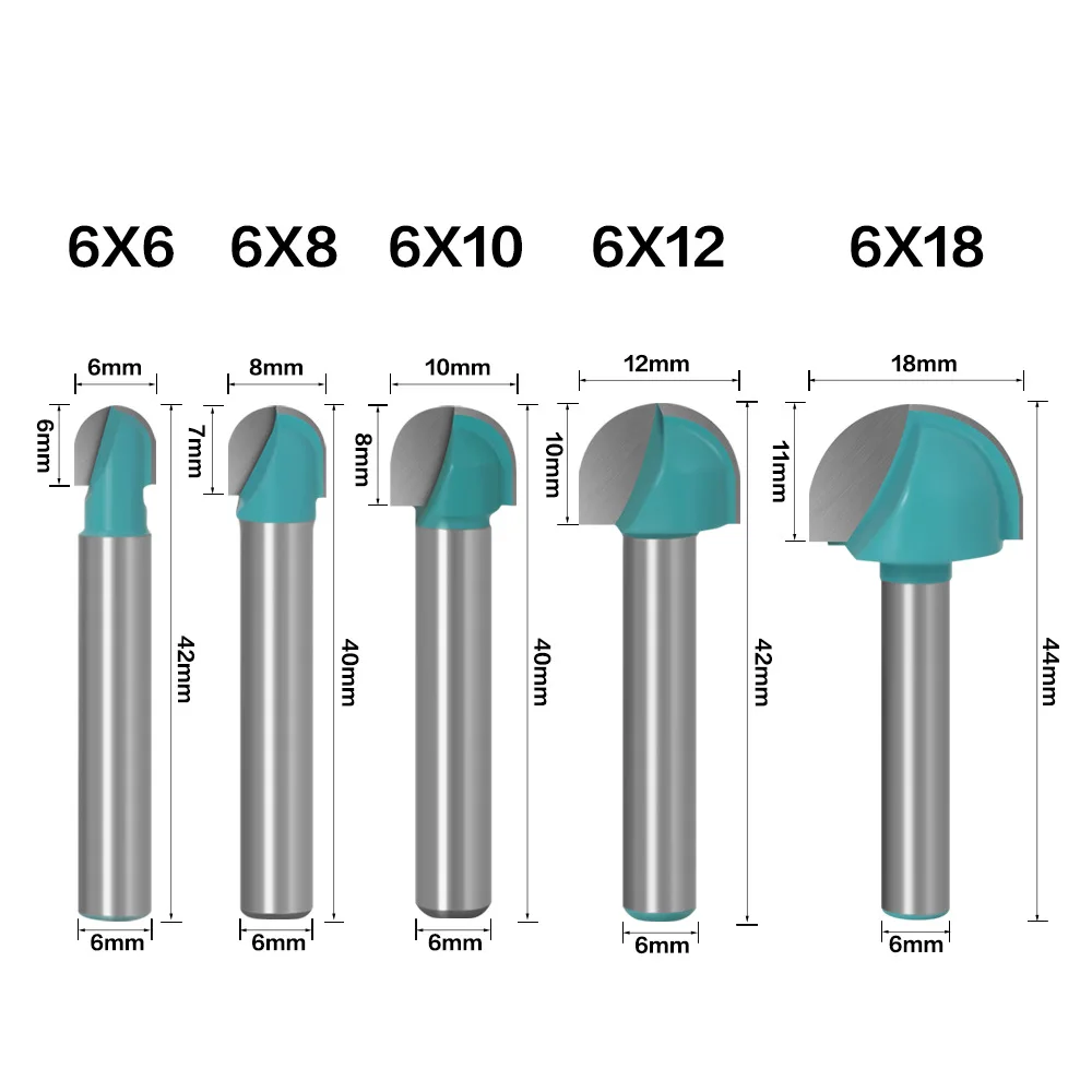 VACK 6/8mm Shank Ball Nose Endmill Wood Milling Cuter Cove CNC Router Bit Radius Core Box Solid Carbide Woodworking Milling Tool