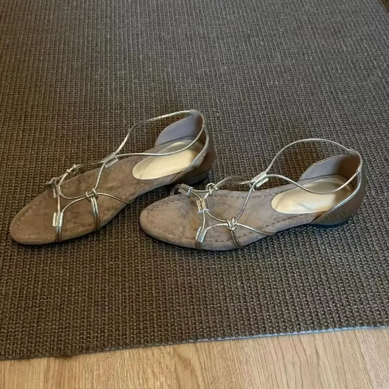 Vintage Niche Woven Soft-soled Open-toe Roman Shoes for Women 2026 Summer Vacation Style,elegant with Dresses,square-toe Sandals
