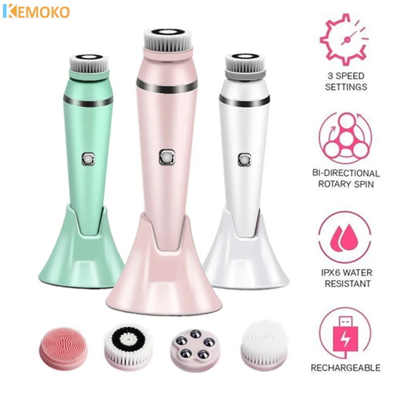 

4 In1 Electric Face Cleansing Brush Compress Therapy Facial Ultrasonic Washing Exfoliating Pore Clean Massager Blackhead Remover