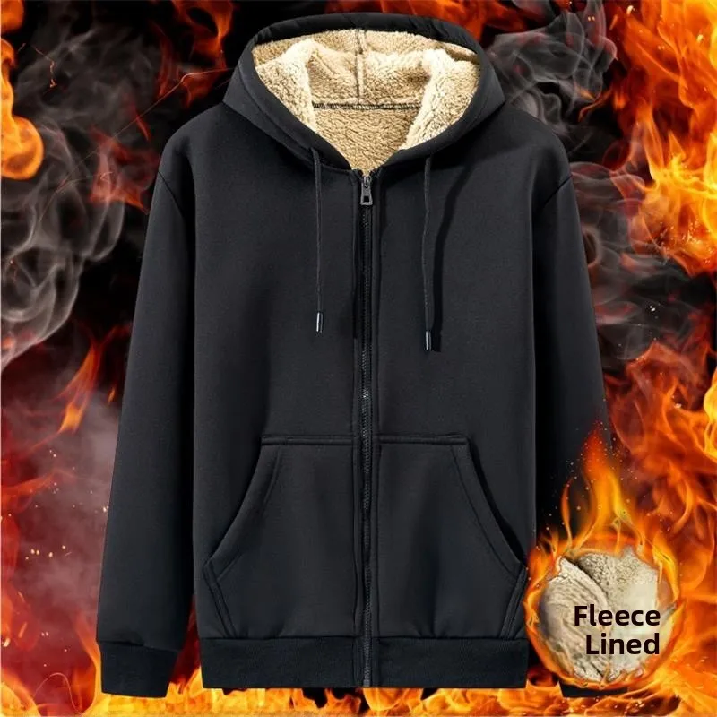 Lamb Velvet Hooded Open Cardigan Sweatirt Men's Autumn Winter Jaet Large Size Trendy Brand Casual Loose Fit Polyester Fiber