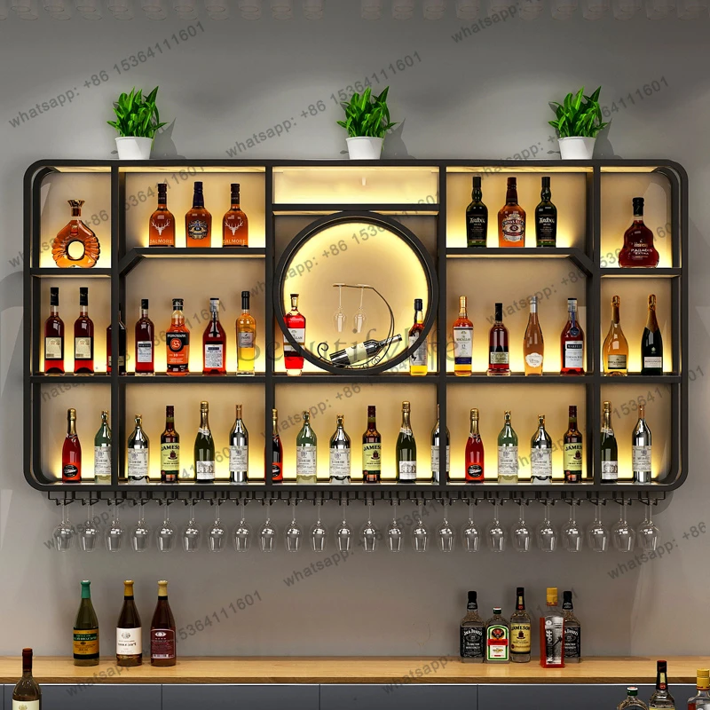 

Liquor Shelf Display Cabinet Wall Mounted Space Saver Restaurant Drinks Alcohol Cabinet Metal Showcase Angolo Bar Bar Furniture