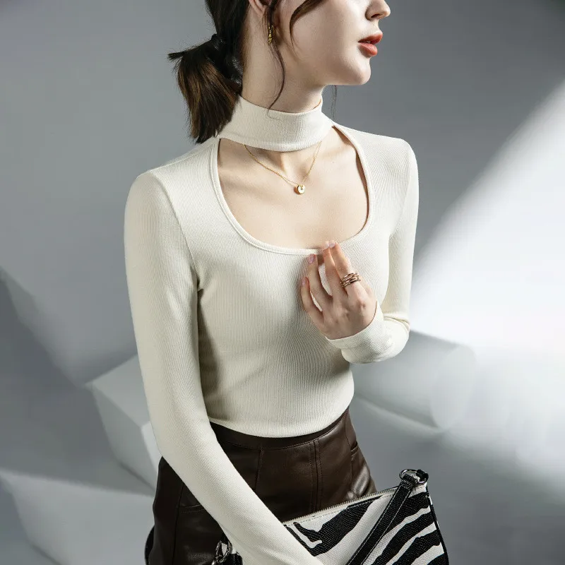 High Quality  Women T-shirt Hollow Out Design Female Autumn Sexy Crop Top Clothes Casual Fashion Blouses Grace Meeting