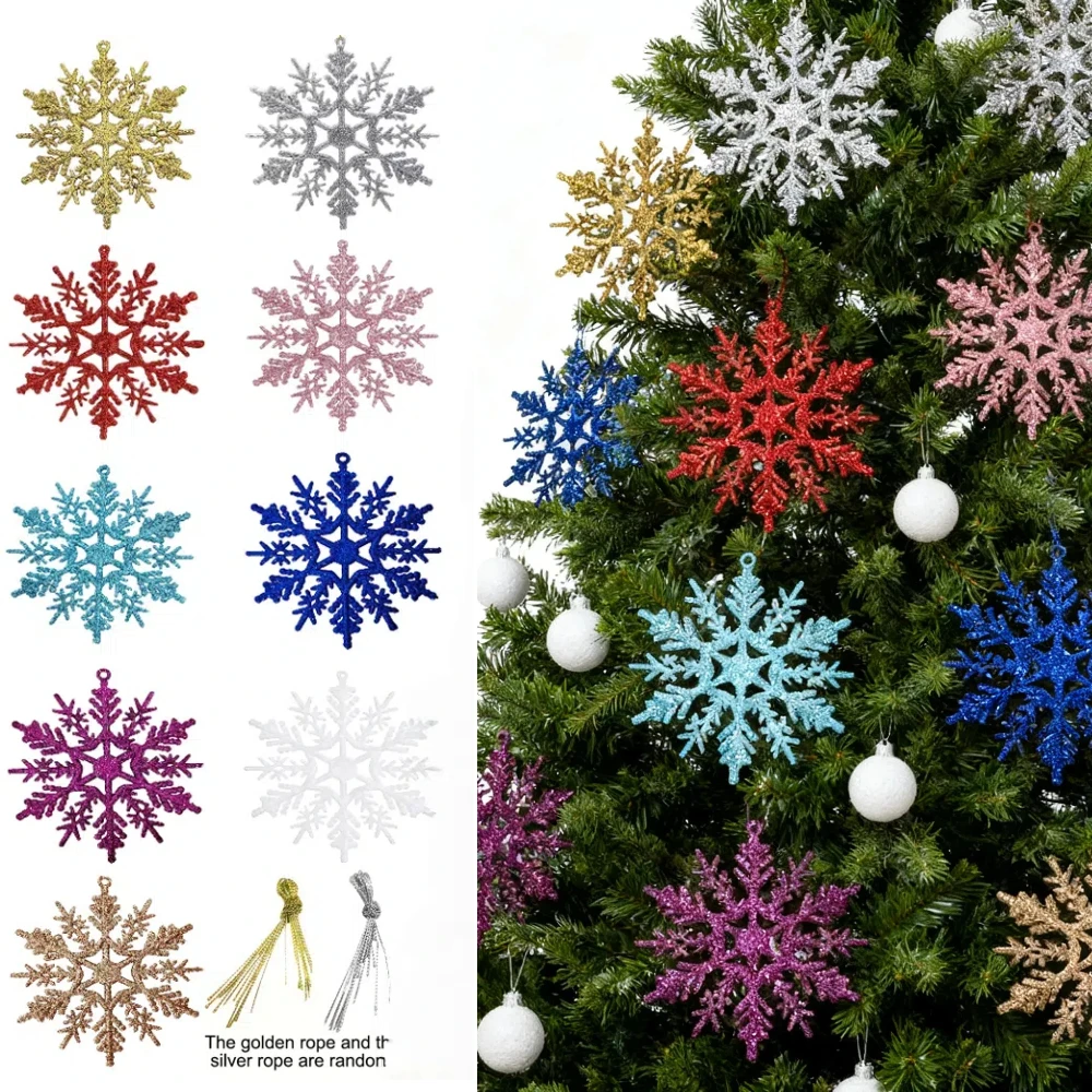 12 قطعة من حلي ندفة الثلج لعيد الميلاد، رقائق الثلج البلاستيكية اللامعة، قلادة شجرة عيد الميلاد، رقاقات الثلج لشجرة عيد الميلاد