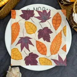 10/20pcs Dining Table Printed Napkins Creative Paper Placemats Square Wood Pulp Paper Autumn Maple Leaves Colorful Paper Napkins