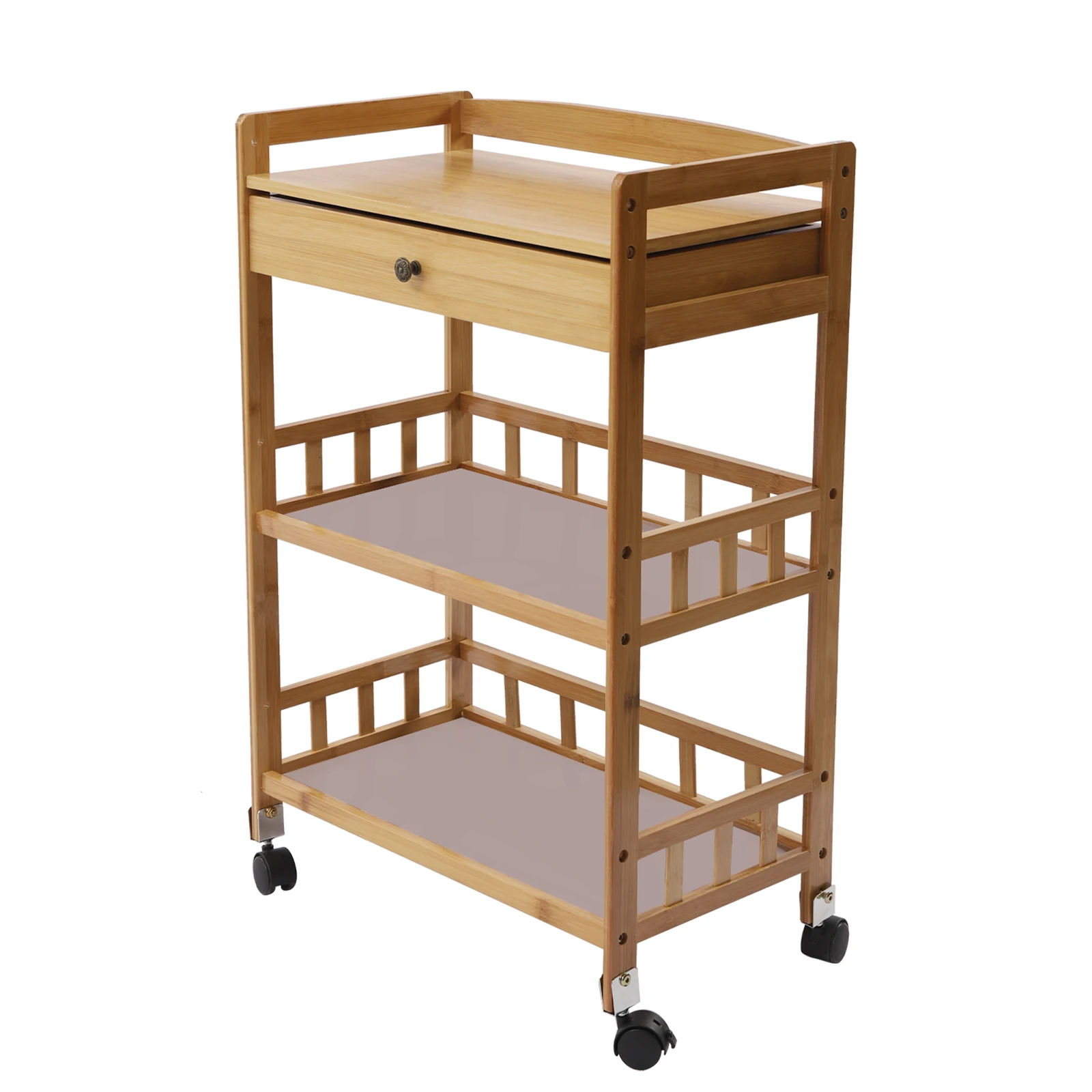 Carrito de cocina móvil, carrito de ruedas rodante, estante de almacenamiento para salones de belleza, restaurantes, rodamiento de bambú de 65kg