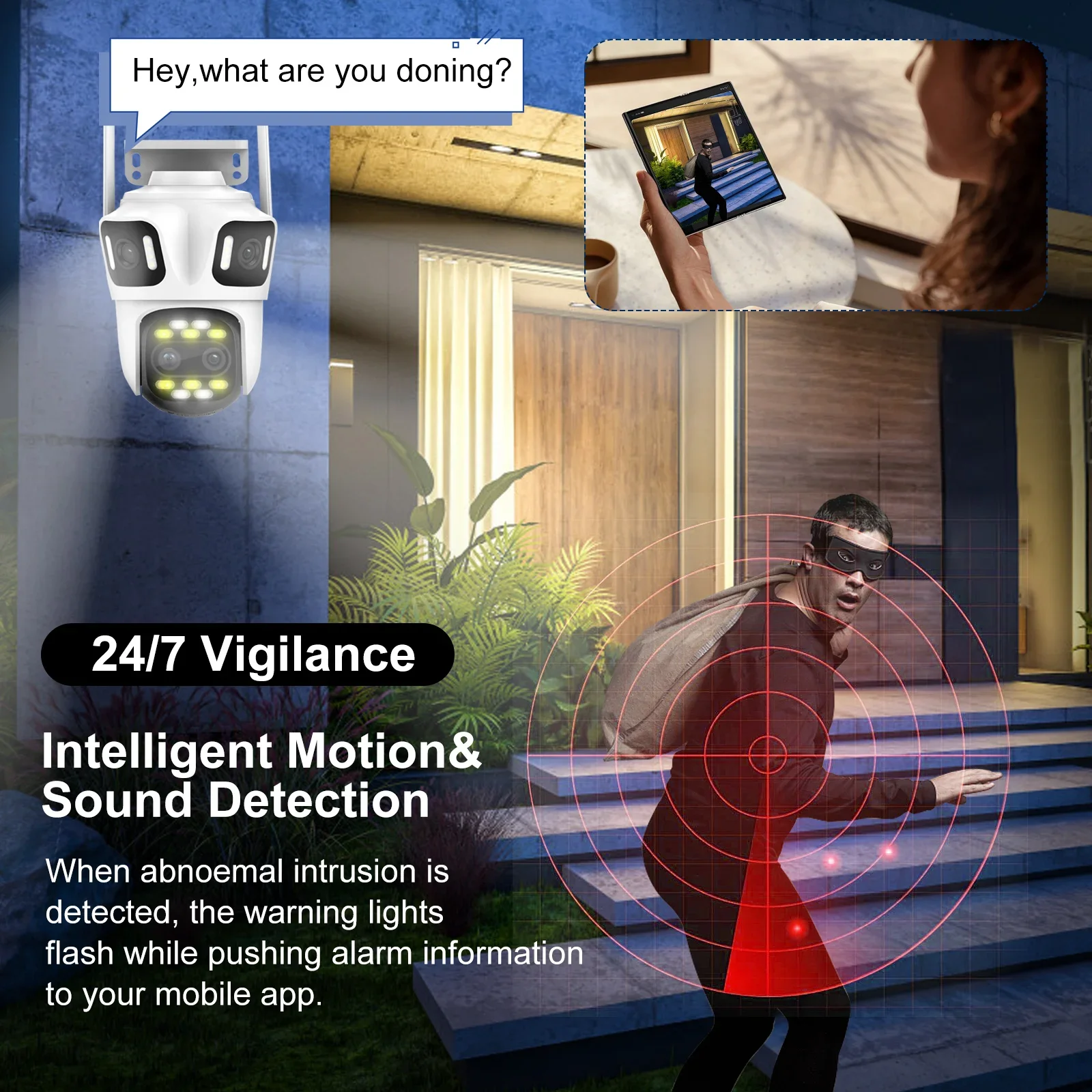 AIOOK-Caméra de surveillance extérieure WiFi HD 8MP (ICN2), dispositif de sécurité sans fil, étanche, avec n'aime x8, vision nocturne, interphone bidirectionnel et suivi de la mobilité