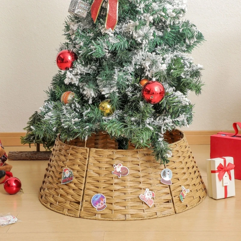 Woven Tree Skirt for Christmas Decors Artistic Wicker Tree Skirt Essential Christmas Tree Ornament for Home Display