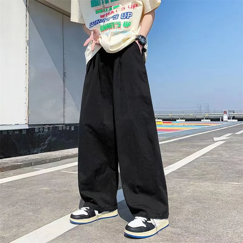 Spring Cotton Wide Leg Pants Men Fashion Solid Color Casual Pants Men Streetwear Korean Loose Straight Pants Mens Trousers S-5XL