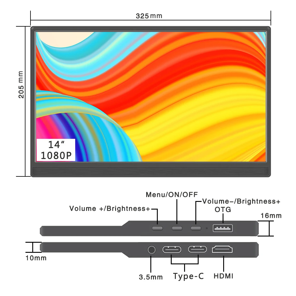 Imagem -04 - Monitor Portátil de 14 Polegadas 15.6 Polegadas 1920x1080 16:9 hd 60hz Ips Display Lcd pc Gamer Tela Secundária Compatível com Hdmi para Laptop