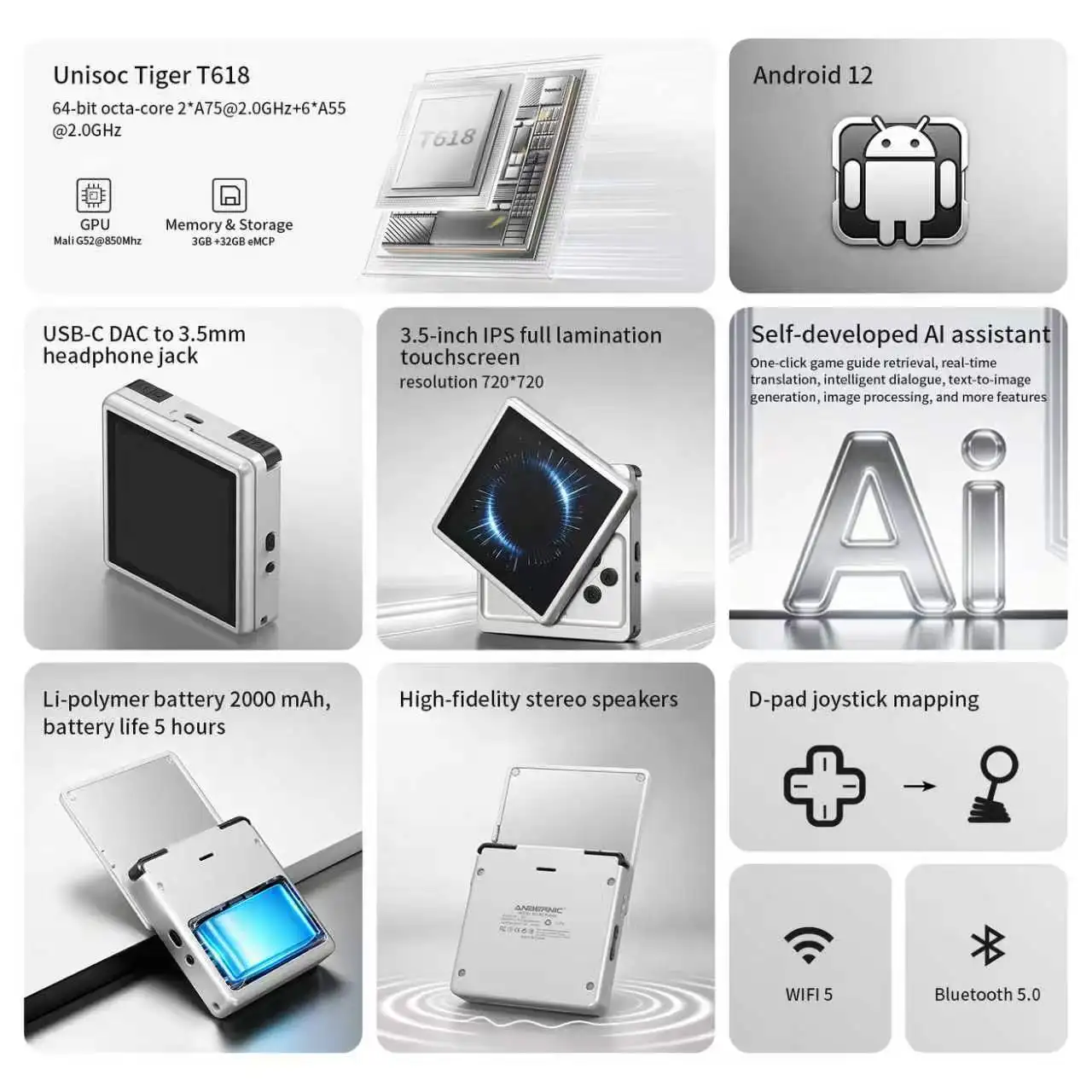 Anbernic RG Rotate Unisoc T618 Game Console 3.5-Inch Swivel-Screen Android 12 2000mAh Battery 3GB+32G eMCP Video Games Consoles