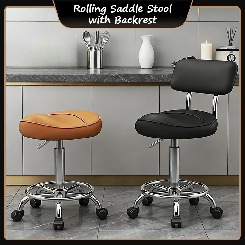 背もたれ付きローリングサドルスツール、高さ調節可能な回転バースツール、オフィス、クリニック、バー、ショップ用の油圧サロンスツール