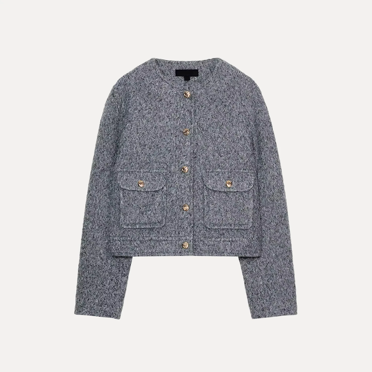 Ele Autumn 2025 Women's Faion Outerwear Gold Button Decorated Tweed Jaet Stand Fit ort Sve Long Coat Z