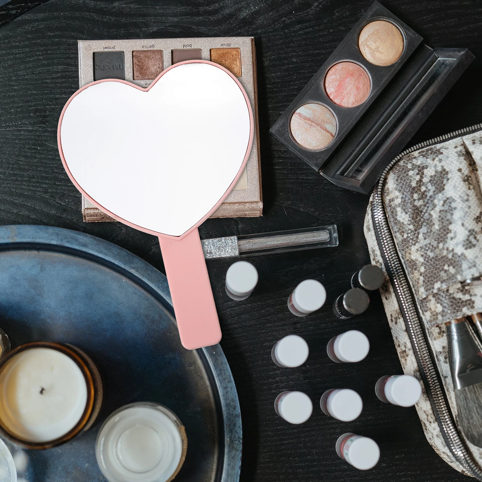 

Heart Shaped Mirror 13x18 5cm Pink Lashes Handheld Travel Mirror With Handle Vanity Compact Handbag Purse Mirrors