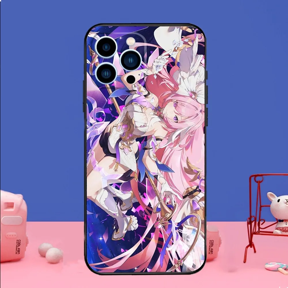 H-Honkai Impact 3rd Elysia Capa de telefone para iPhone 14,13,12 Mini 11 Pro XR,X,XS,MAX 6S,7,8 Plus Capa de silicone preta macia