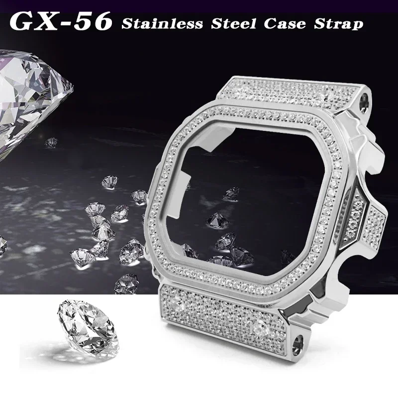 

Modified Luxury Daimond Metal Bezel for GX56BB GXW-56 Mod Kit Stainless Steel Case Frame for Gx 56 Watch Replacement with Tools