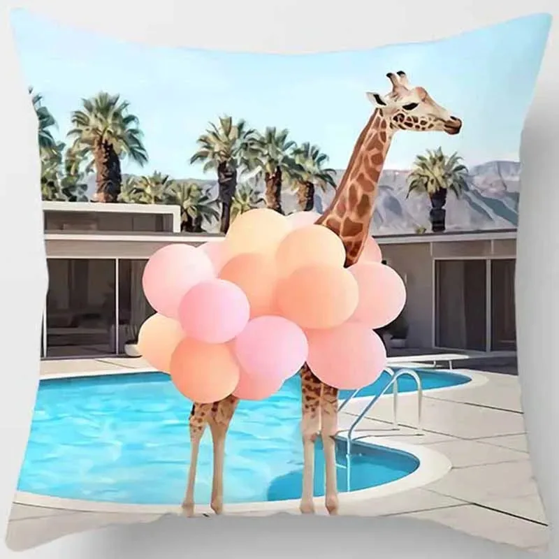 Animal Collection Cushion Cover Sofa Office Pillowcase Peach Blossom Decoration Rainbow  Home Decorations