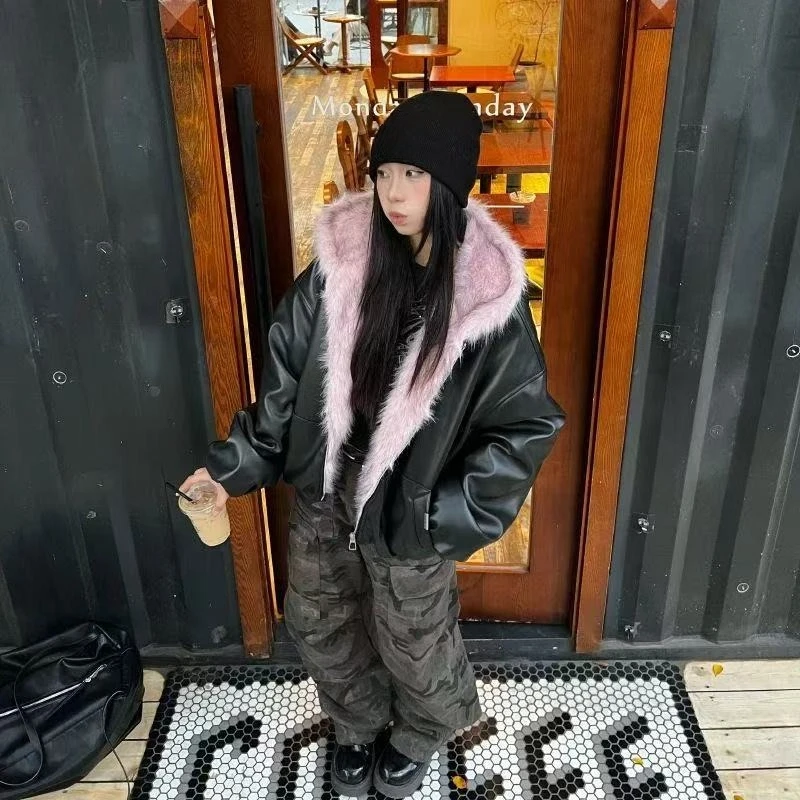 

Vintage Thicken Loose Casual Chaqueta Tops Fashion Korea Fuax Fur Hooded Parkas Y2K Coats Women Winter Chic Jackets Abrigos 2025