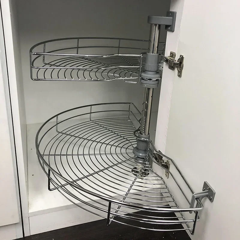 Cabinet Corner Pulling Basket 180 degrees Kitchen 270 degrees Rotating Basket Double Layer Storage Rack