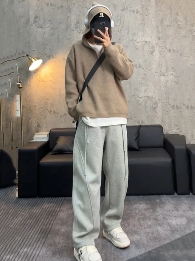 

Retro f Zip Knitted Sweater Men's Spring Autumn High Sensation Cool Korean Sle Lazy Hoodie Knitwear Casual Loose Fit