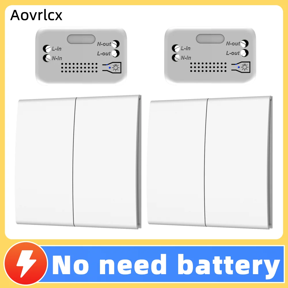 Aovrlcx RF433 MHz Interruttore luci wireless cinetico Nessuna batteria Interruttore da parete a pulsante con telecomando esterno impermeabile autoalimentato