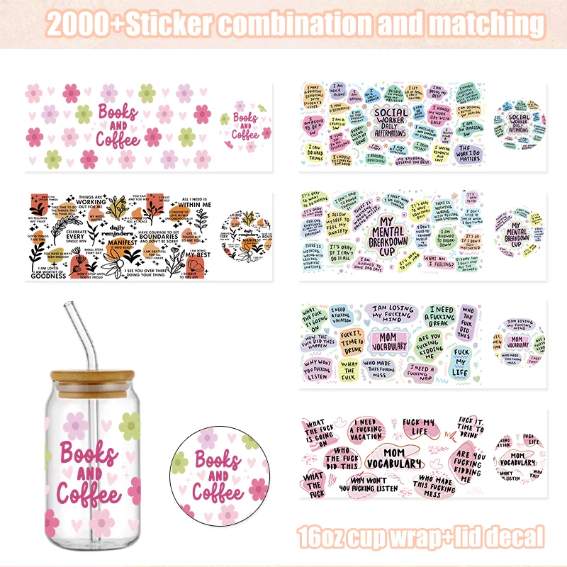 

Mental Health UV DTF 16oz Cup Wraps Libbey Glass Can Bamboo Lid Cover Adhesive Vinyl Stickers
