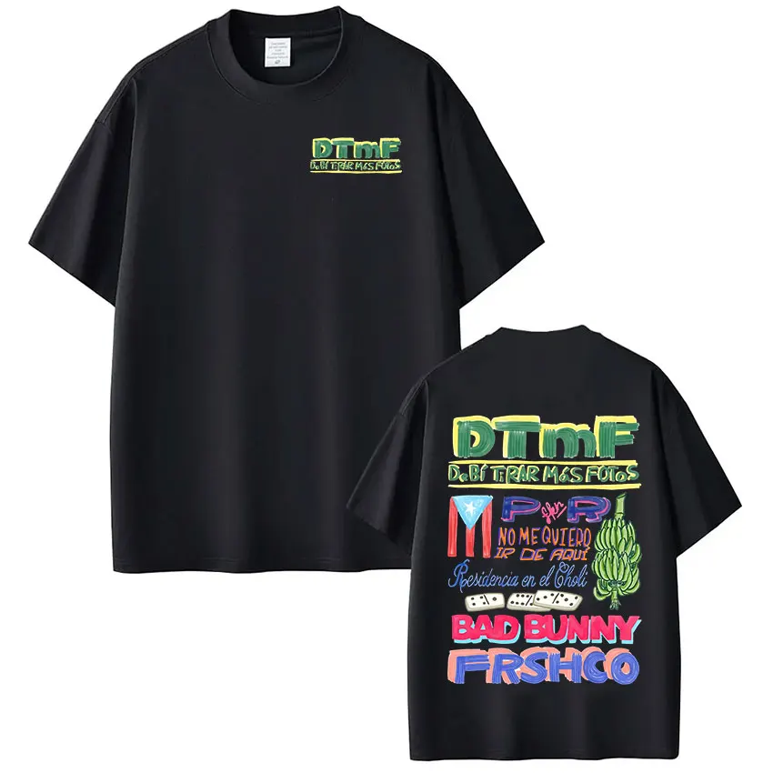 Rapper Bad Bunny Debi Tirar Mas Fotos DTMF Grafik-Print T-Shirt für Männer und Frauen, Locker Geschnittenes Übergroßes Oberteil mit Rundhalsausschnitt, Baumwolle, Modische Sommer-T-Shirts