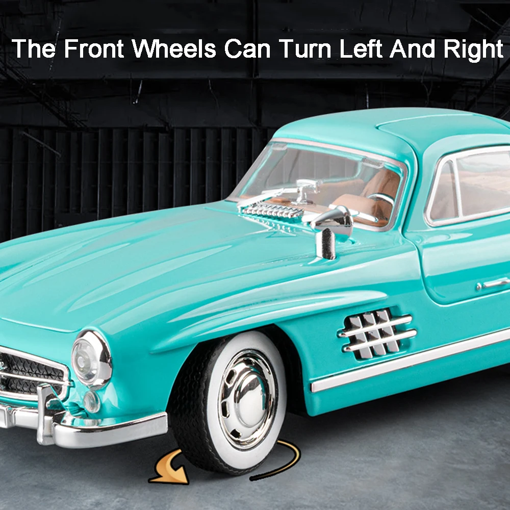 1:22 스케일 300SL 빈티지 자동차 모형 장난감 금속 다이캐스트 SL63 스포츠카 사운드 라이트 도어 오픈 풀백 장식 어린이 선물