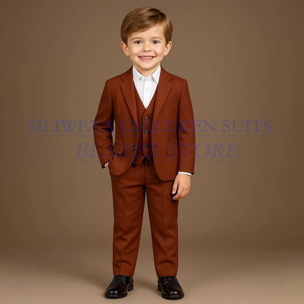 

Детские костюмы высокого качества, куртка из трех предметов, брюки, жилет, элегантный однобортный облегающий свадебный наряд с лацканами, одежда